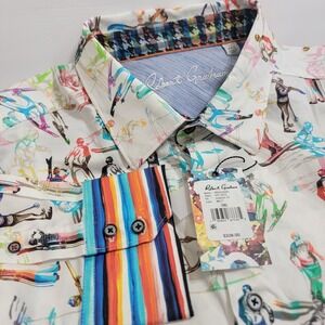 NWT $238 Robert Graham Colorful Artistic Winter Skiing Geometric Sport Shirt 3XL